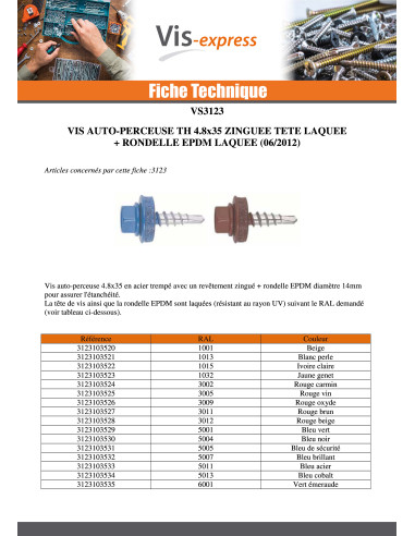1 x Vis autoperceuse Tête hexagonale TH 4.8X19...