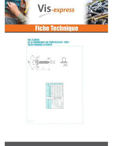 1 x VBA Vis bois agglo Tête fraisée Fendue 3X17...
