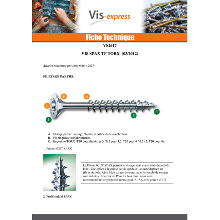 1 x Vis Spax Tête fraisée TORX T40 8X80 Filetée sur 47 Filetage partiel WIROX