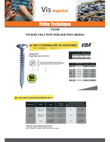 1 x VBA3 Poelier Pozi 4X40 Acier zingué RAL6005...