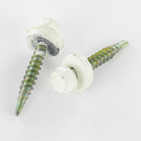 1 x Vis autoperceuse Tête hexagonale TH 4.8X28 Rondelle d'étanchéite EPDM Acier zingué RAL9010 blanc pur