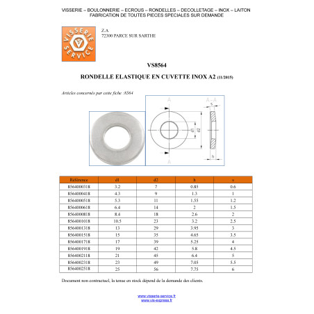 1 x Rondelle ELAST En CUVETTE M6X14X1.5 Inox A2