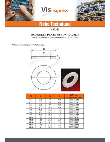 1 x Rondelle Plate nylon naturel M16X32X3 M