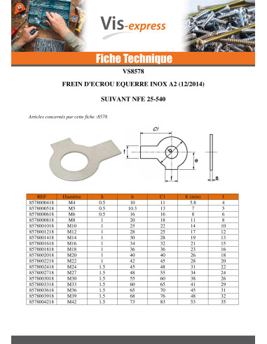 1 x Frein D Ecrou Equerre De Diamètre M4 Inox A2