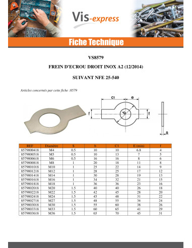 1 x Frein D Ecrou DROIT De Diamètre M5 Inox A2