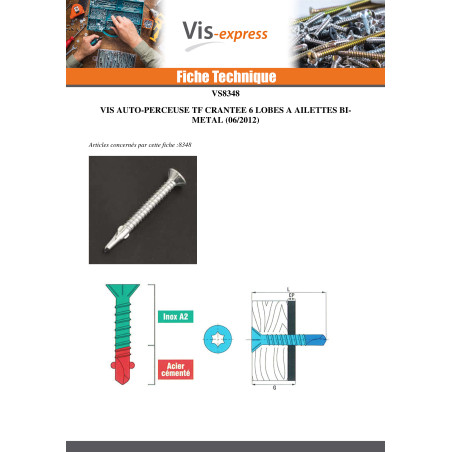 1 x Vis autoperceuse Bimétal Tête fraisée Cranté TORX T25 5.5X50