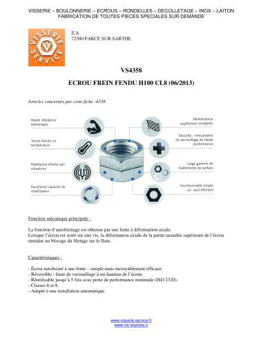 1 x Ecrou frein Fendue M8 H100 Classe 8 Acier...