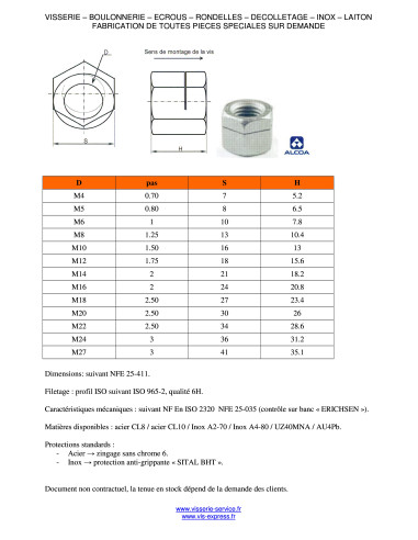 1 x Ecrou frein Fendue M6 H130 Classe 8 Acier...