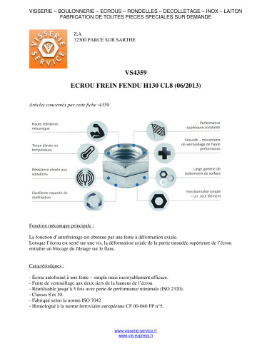 1 x Ecrou frein Fendue M10 H130 Classe 8 Acier...