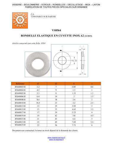 1 x Rondelle ELAST En CUVETTE M8X18X2 Inox A2