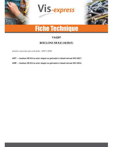 25 x Boulon (vendu avec Ecrou) Tête hexagonale...