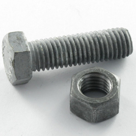 50 x Boulon (vendu avec Ecrou) Tête hexagonale TH M16X50 Classe 8.8 SB Forte tenue à la corrosion Acier galvanisé à