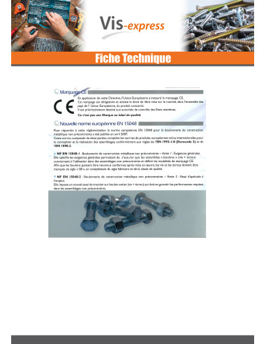 20 x Boulon (vendu avec Ecrou) Tête hexagonale...