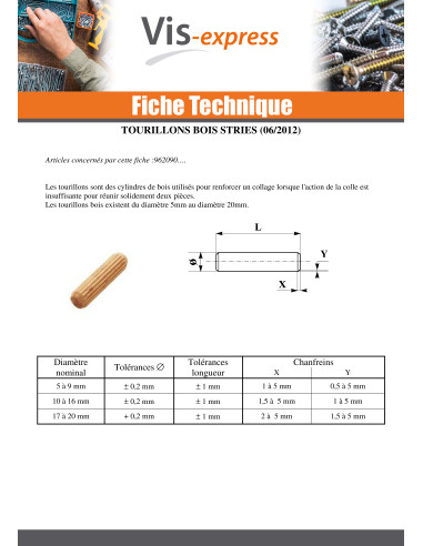 1 x Tourillons Bois STRIE 10X35