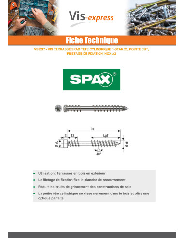 1 x Spax Vis terrasse Tête cylindrique TC TORX...