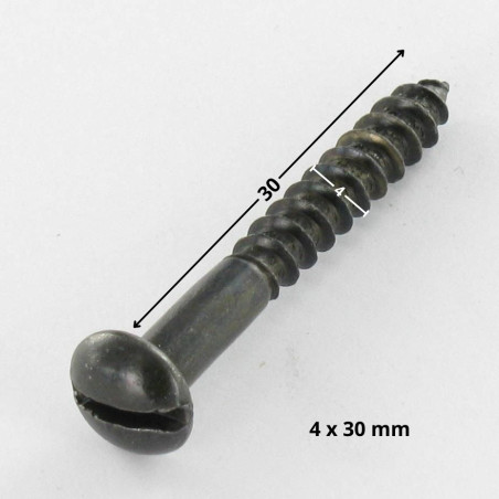 1 x Vis bois Tête ronde TR Fendue 4X30 Acier zingué noir