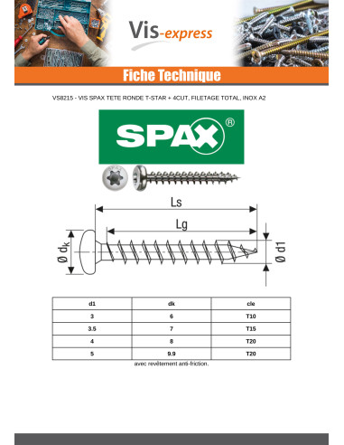 1 x Spax Vis bois Tête ronde TR T-STAR+ TORX...