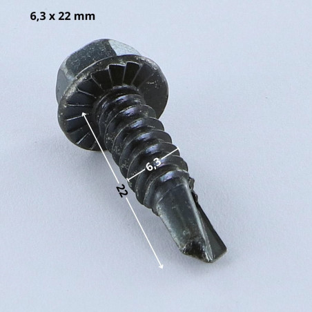 1 x Vis autoperceuse Tête hexagonale TH 6.3X22 Filet tôle Acier zingué noir