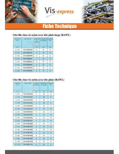 1 x Cheville Clou RAWLPLUG Tête plate 8X60...