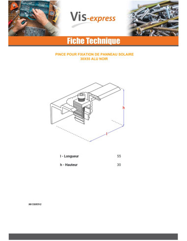 1 x PINCE Fixation SOLAIRE 30X55 Aluminium Noir