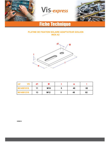 1 x Platine Fixation SOLAIRE M10 Inox A2