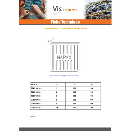1 x Lot de 190 Tampons de protection de lambourde 100X100X1 EPDM