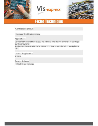1 x Crochet De pour toitutre VARIO 260X30X60 /5...