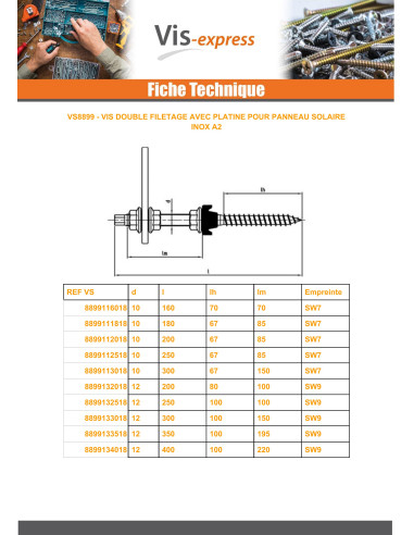 1 x Vis double filetage panneau solaire Avec...
