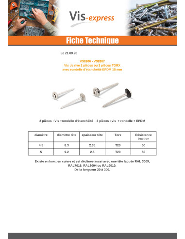 1 x Vis faitage Tête fraisée bombée TFB TORX...