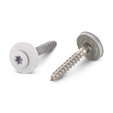 1 x Vis faitage Tête fraisée bombée TFB TORX T20 Inox A2 RAL9010 blanc pur 4.5X60 Rondelle d'étanchéite EPDM