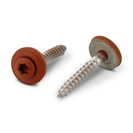 1 x Vis faitage Tête fraisée bombée TFB TORX T20 Inox A2 RAL8004 brun cuivre 4.5X35 Rondelle d'étanchéite EPDM