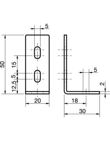 1 x Equerre réglable 30X50X20 3 Trous Acier zingué