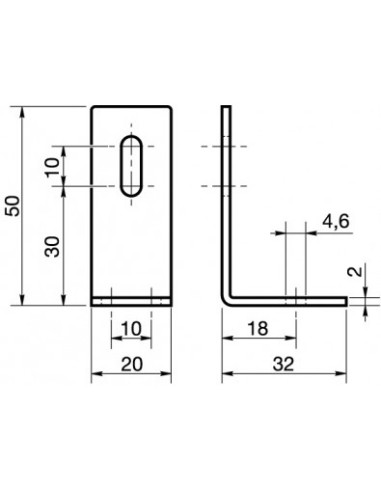 1 x Equerre réglable 32X50X20 2 Trous Acier zingué