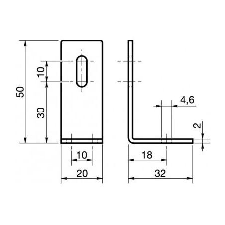 1 x Equerre réglable 32X50X20 2 Trous Acier zingué