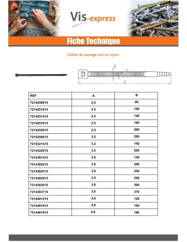 1 x Colliers de serrage nylon noir Polyamide...