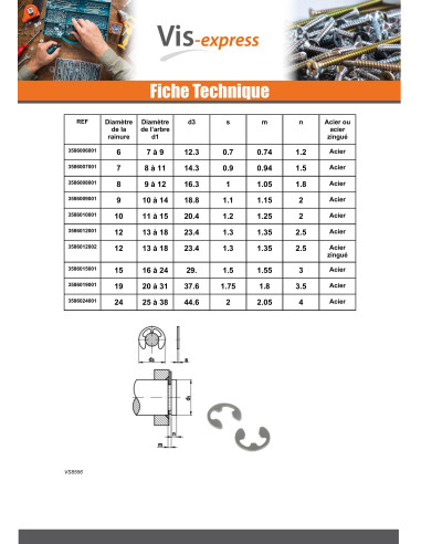 1 x Circlip en E Pour Diamètre Rainure 2.3...