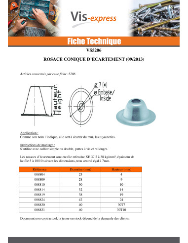 1 x Rosace D ECARTEMENT Conique 6X32X14 Bichromaté