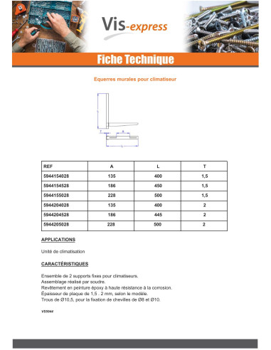 1 x Kit de 2 Equerres murales pour climatiseur...