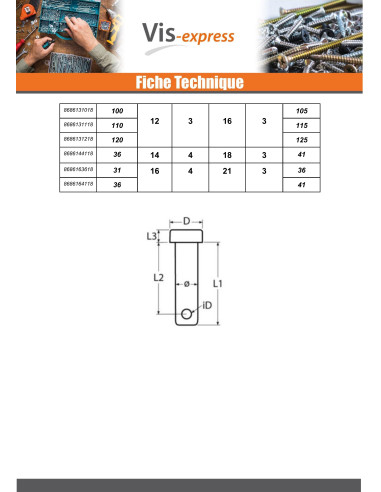 1 x Goupille Tête plate 11X29 Percée 3 Inox A4