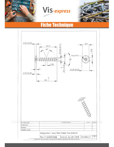 1 x VBA Vis bois agglo Poelier Pozi N°2 5X50...