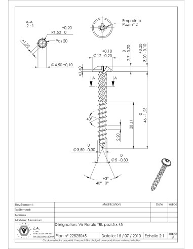 1 x Vis Florale Tête ronde large Pozi N°2 5X45...