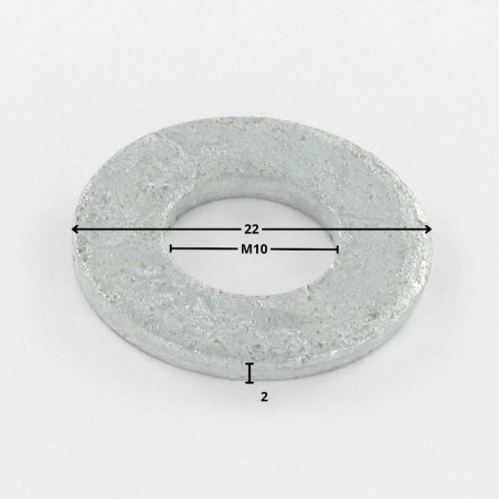 1 x Rondelle Plate M10X22X2 M Forte tenue à la corrosion Acier galvanisé à chaud