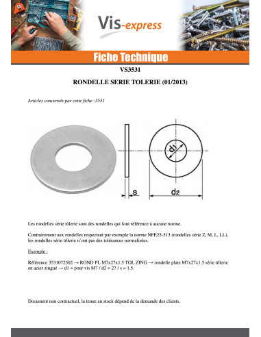 1 x Rondelle Plate M4X24X1.2 TOL Acier zingué
