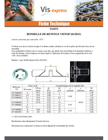1 x Rondelle RETENUE VISTOP 8 REF91080132 Acier...