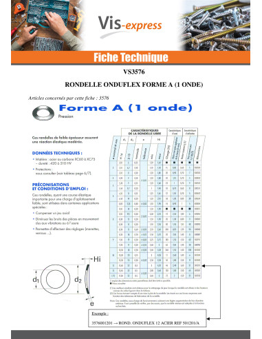 1 x Rondelle ONDUFLEX M12 Acier brut Type à 1...