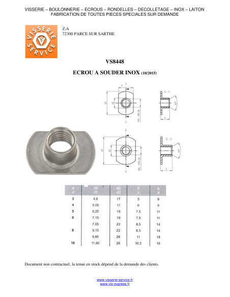 1 x Ecrou Cylindrique à souder M8 22X14 Haut 8.5 Inox A2