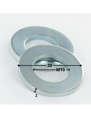 1 x Rondelle Plate M10X20X2 Acier zingué