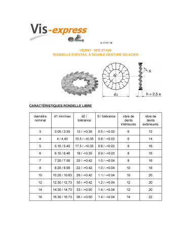 1 x Rondelle éventail Double denture DD M3...