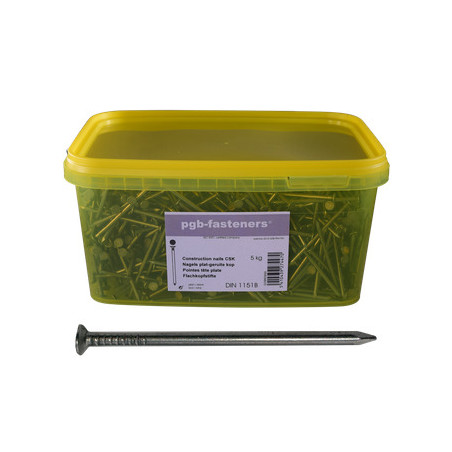 1 x Seau de 5 KG De Pointes Tête plate Acier brut 5,0X125