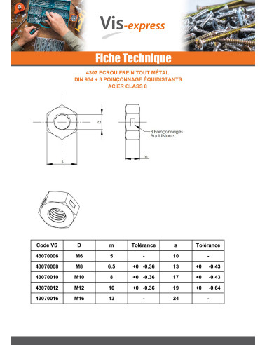 1 x Ecrou frein tout métal TRILOCK M6 Acier zingué
